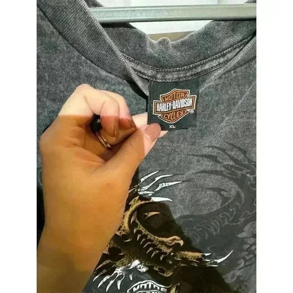 Y2K 2002 Harley-Davidson Men's Vintage Eagle Graphic T-Shirt Gray Size L Grunge - Picture 5 of 10